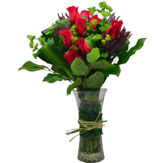One Dozen Red Rose in Vase Arrangement